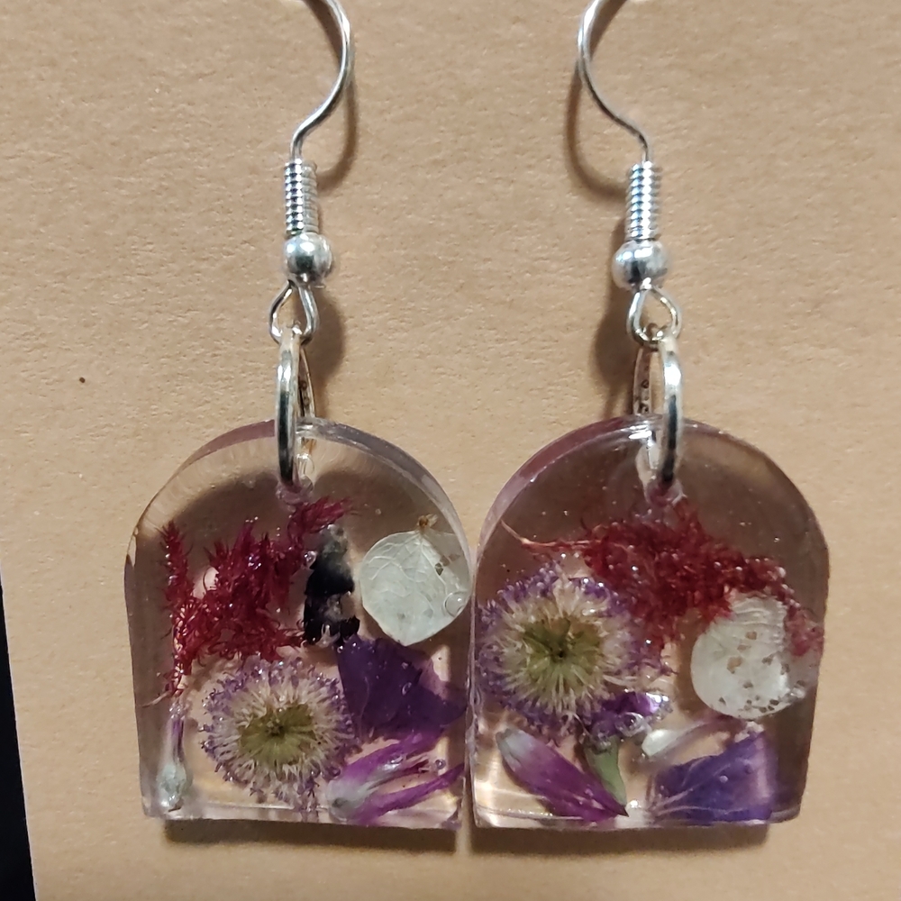 Floral Resin Earrings with Silver Hooks